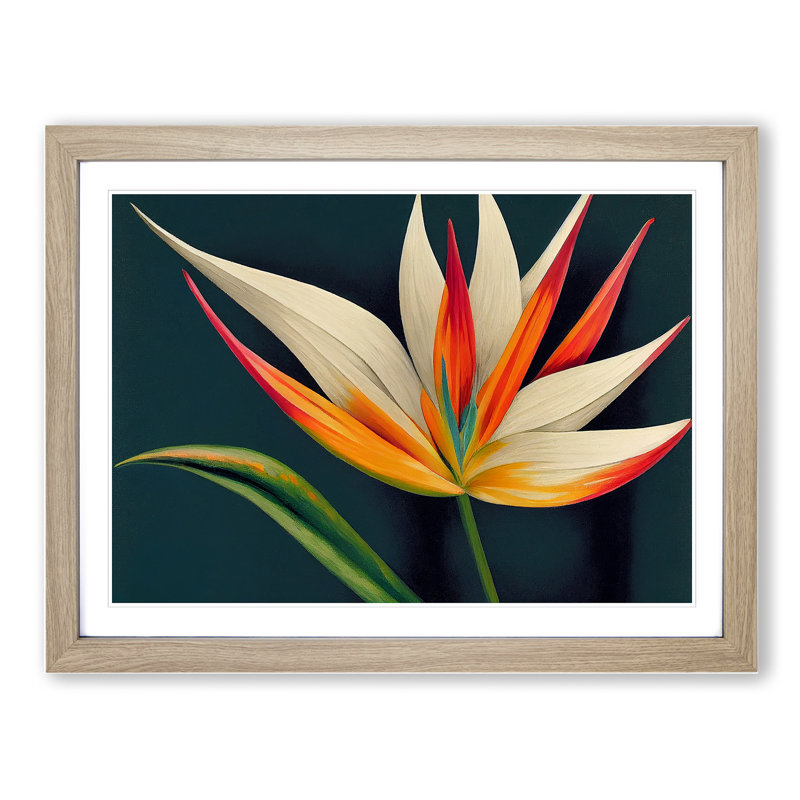 Meaningful Bird Of Paradise Flower 1 Piece Single Picture Frame Painting, 34cm H x 46cm W x 2cm D, Oak