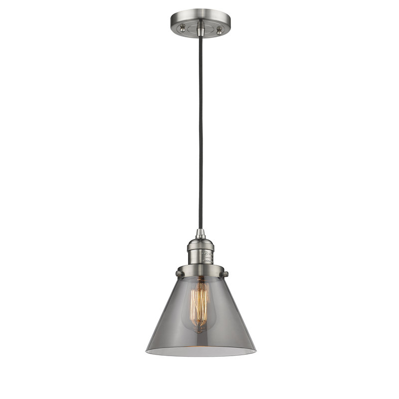 Luminaire suspendu conique à 1 lumière Parkview, H 9,13 po x l 6,25 po x P 6,25 po, Fumée, Nickel satiné brossé