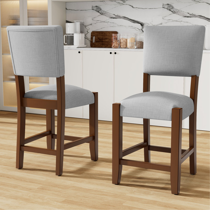 Ensemble de 4 tabourets de bar Mid-Century de 40,4 po avec dossier, tabourets de bar rembourrés en lin avec pieds en bois massif pour la salle à manger de l'îlot de cuisine (chaises 4 pièces)
