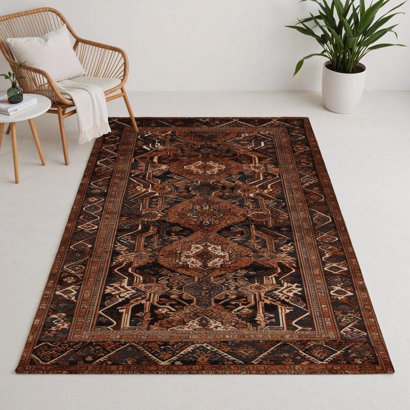Tapis turc intérieur et extérieur noir, Rond 5 pi