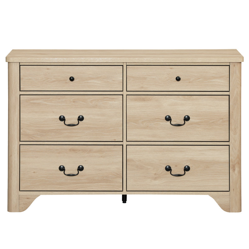 Haikey 47.2" Dresser For Kids Room, 6 Drawer Dresser For Bedroom, Oak