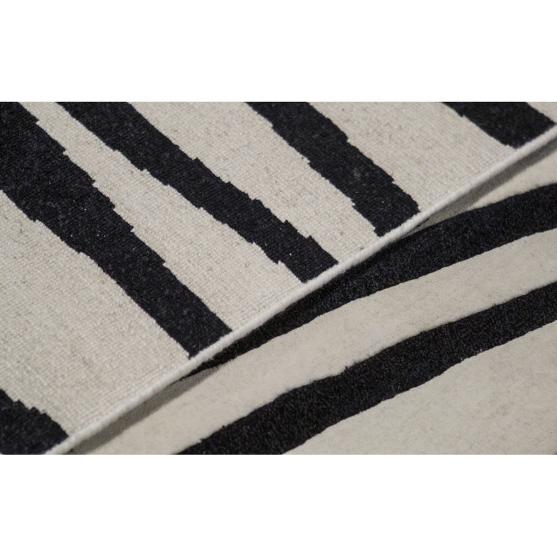 Hand-Knotted High-Quality Black and Beige Area Rug