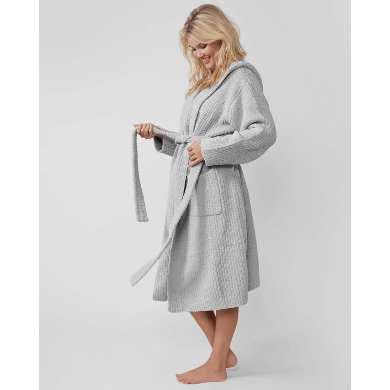 Ribbed Hooded Robe, XL, Cloud Gray
