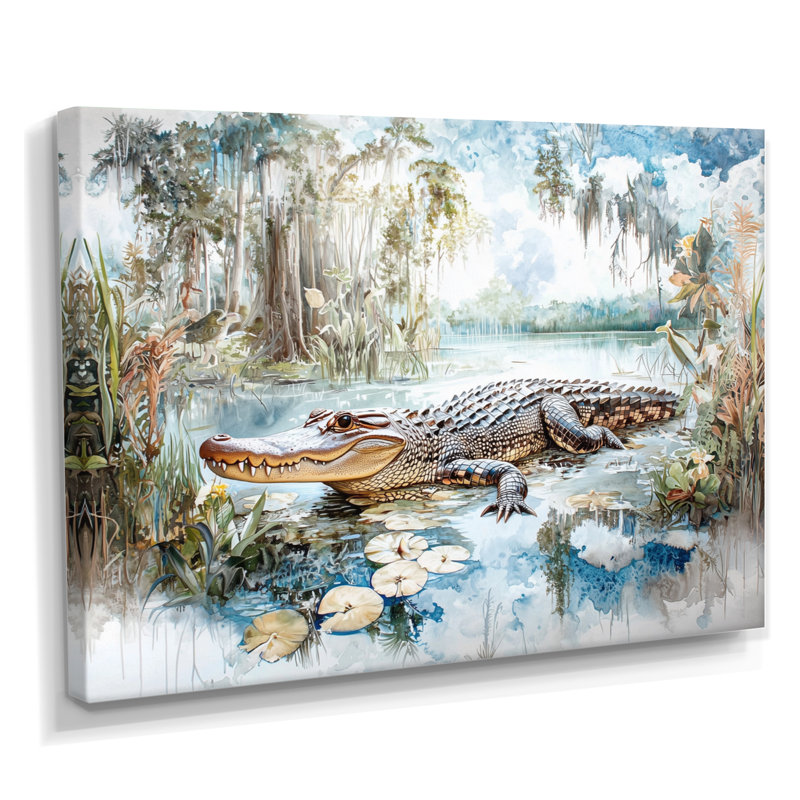 Crocodile ancien marécage I - salon d'art mural crocodile, H 16 po x l 32 po, Toile tendue, Ne s’applique pas
