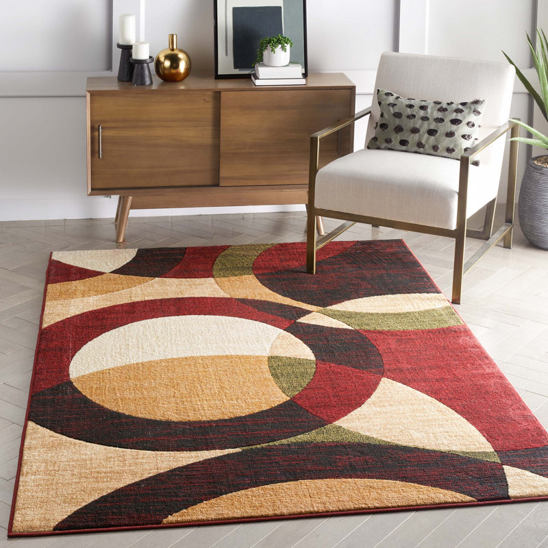 Tapis rouge à motif géométrique de style moderne Bingo, Rectangle 3 pi 11 po x 5 pi 3 po