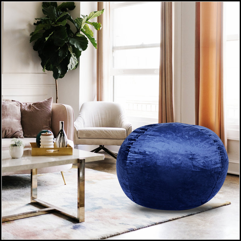 Minky Velvet Bean Bag Chair, Navy-5Ft Plush Floor Seating For All Ages With Washable Cover And Memory Foam Filling, Navy