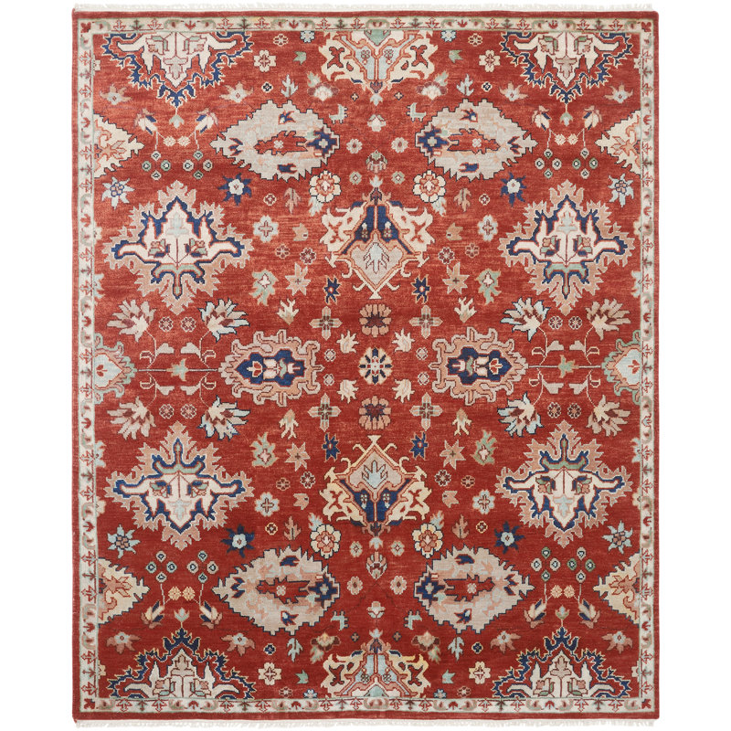 Wool Oriental Area Rug in Rust, Rectangle 9' x 12'