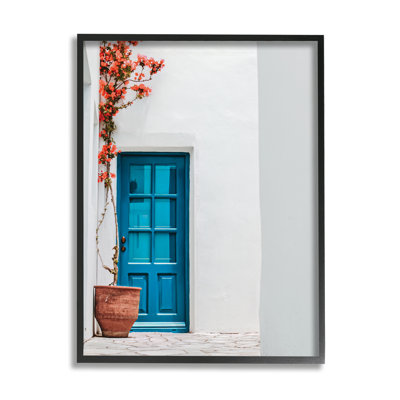 Porte bleue en Grèce sur bois par Erin Marie