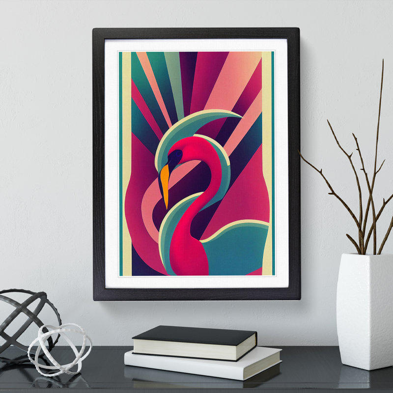 Modern Flamingo Abstract - Framed Print, Black, 34cm H x 25cm W x 2cm D