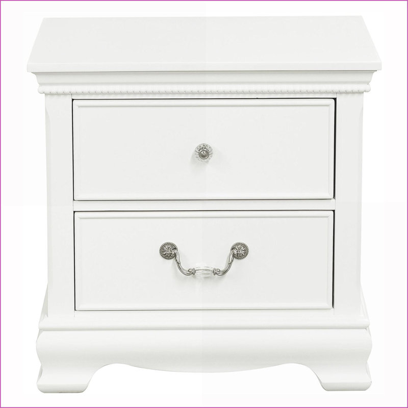 Table de chevet classique en bois blanc avec 5 tiroirs en queue d'aronde - sans assemblage