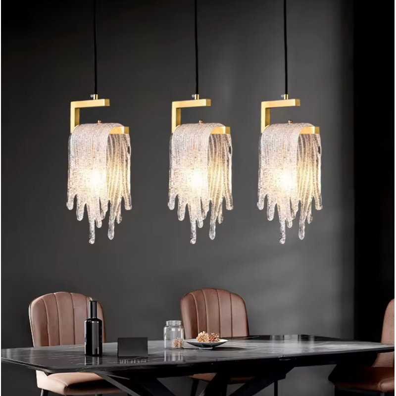  Lustre à lumière LIGHT | Abat-jour en verre sculptural | Plafonnier en cuivre | Lampe décorative moderne