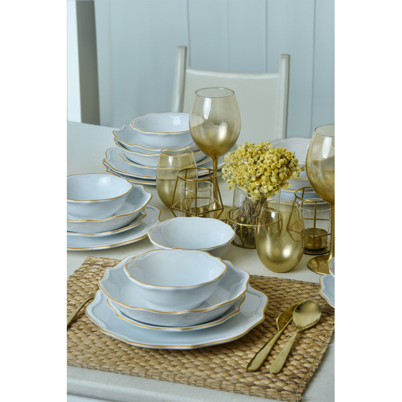 Adefolarin Piece Dinnerware Set - Service for 6, White/Gold
