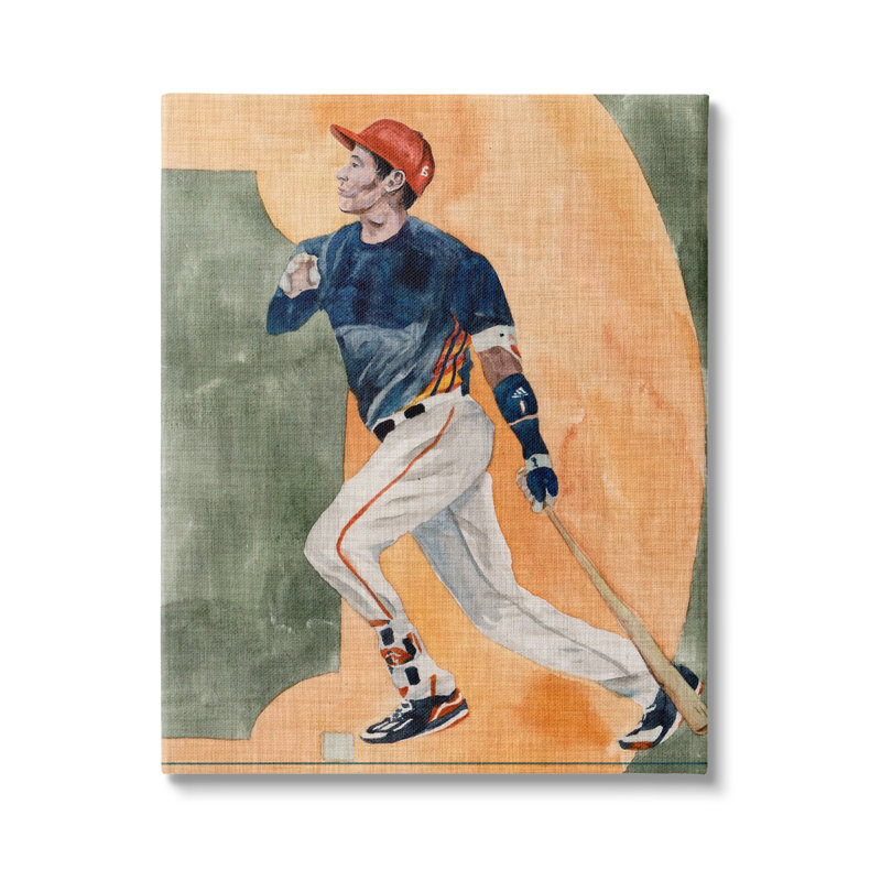Aw-253-Canvas, Joueur de baseball sur toile par Melissa Wang, peinture, H 20 po x l 16 po x P 1,5 po