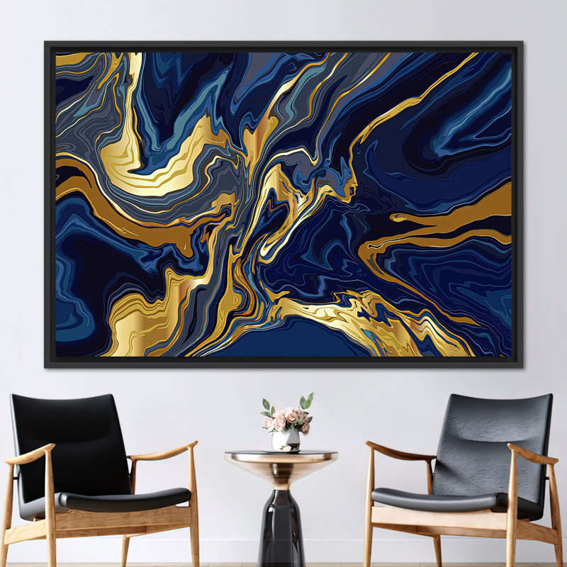 Abstract Marble Artwork, Modern Canvas, Gold Wall Art, Navy Blue Art, Shimmery Art, Navy Blue Marble Art Canvas, Abstract Poster,