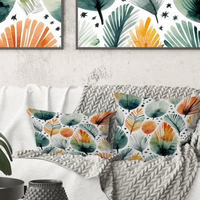 Teal Orange Scandinavia Floral Elegance - Abstract Printed Throw Pillow