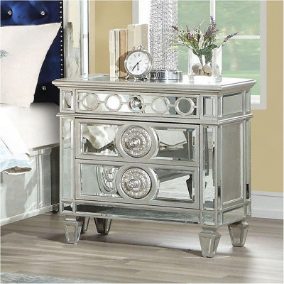 Glam Luxury Bedroom Mirrored Finish Nightstand With 2 Drawers Wooden Furniture 1Pc