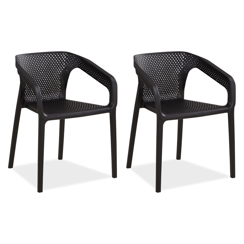 Isaias Stacking Patio Dining Armchair, Black