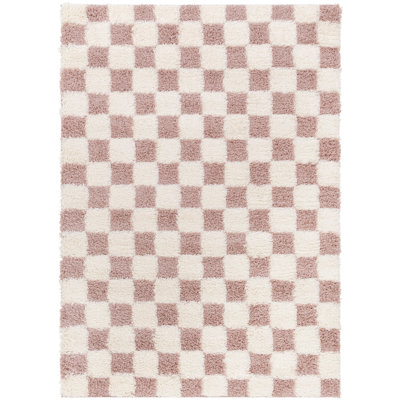 Tapis en polypropylène à carreaux rose Rafe