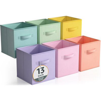 Sorbus Fabric Storage Cubes - 6 Foldable Storage Bins, 13 Inch - Multi - Teal