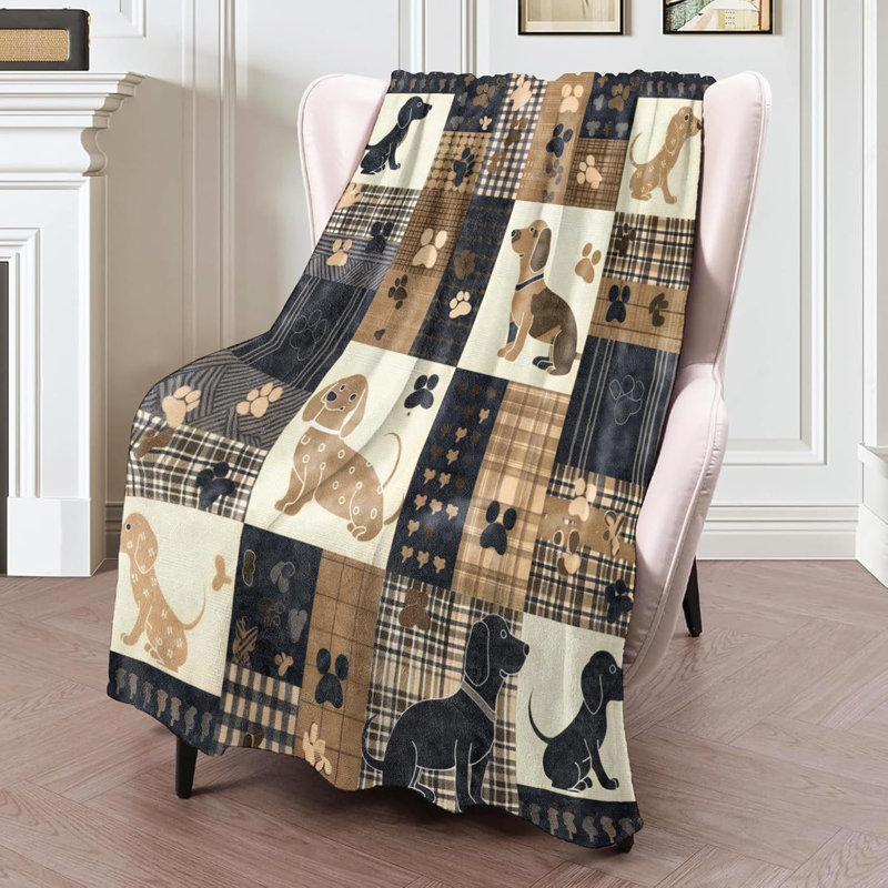 Jeté en flanelle Dachshund Patchwork, L 40 po x l 30 po