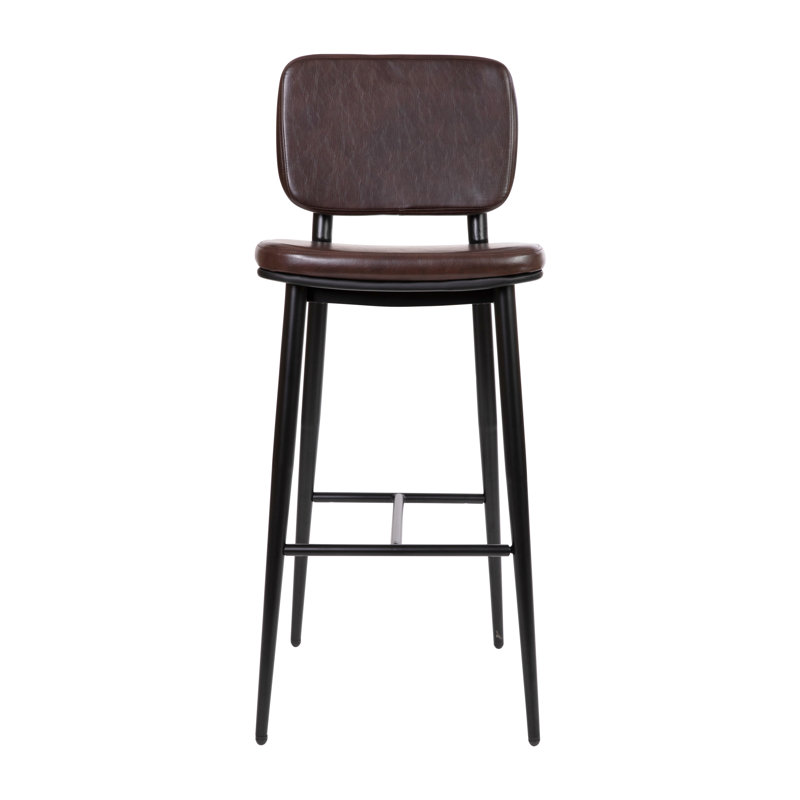 Brown Faux Leather and Metal Counter Stools, Set of 2