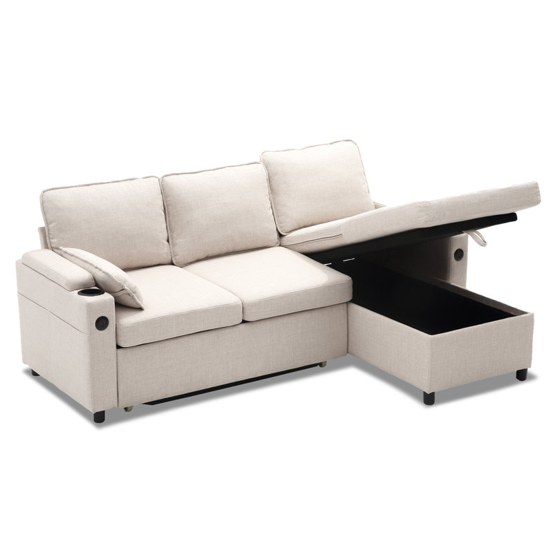L Shaped Sofa Sleeper & Chaise, Beige