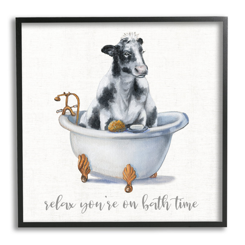 «Relax You On Bath Time» par Donna Brooks, H 17 po x l 17 po, Cadre noir