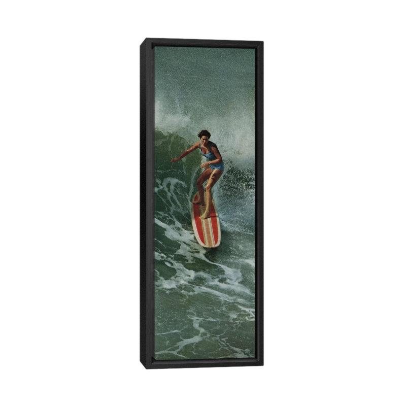 « fille surfing », impression sur toile, H 72 po x l 24 po x P 1,5 po, Cadre noir