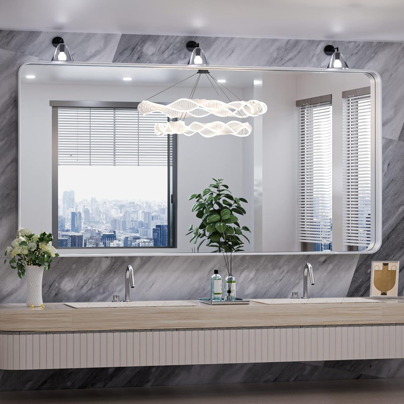 Miroir de salle de bain mural Cozy Design, Argent, 28 po x 60 po, Rectangle
