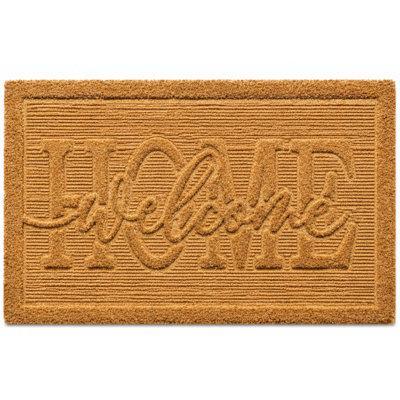  Paillasson en coco de coco robuste avec tapis en fibre de noix de coco gaufrée en PVC pour la porte d'entrée, le patio, l'entrée, le vestibule, le garage, le vestibule et l'extérieur 18 x 30 pouces, lumineux