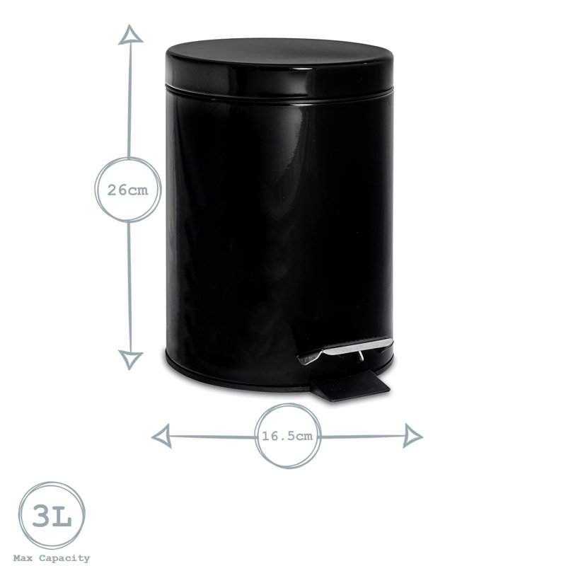 Harbour Housewares - Round Bathroom Pedal Bins, Black