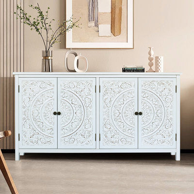 Commode d'appoint blanche 60 po avec tiroir, garde-manger tour rustique pour la décoration et le rangement, design américain, sapin, buffet en bois de 3 à 4 espaces de rangement, organisation de porte, finition peinte, ouvert massif