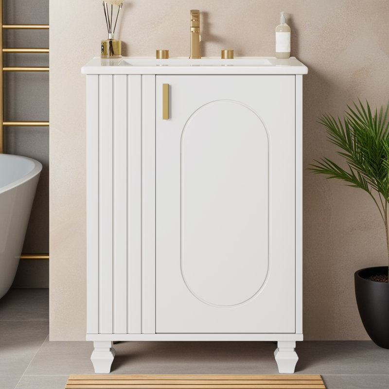 24'' Single Bathroom Vanity Set With Ceramic Top, White