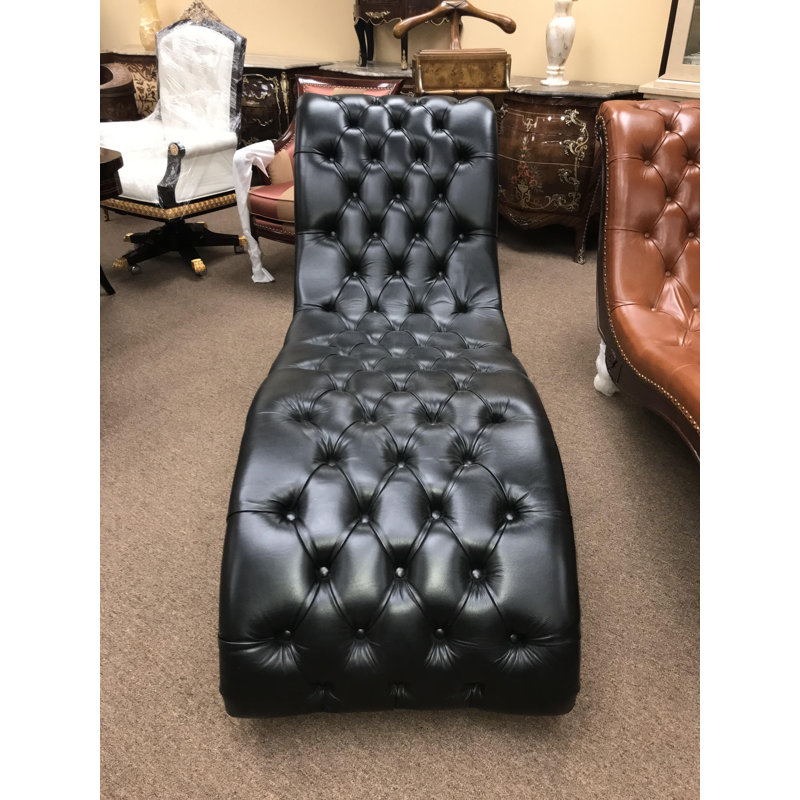 Paul Leather Chaise Lounge, Black Genuine Leather