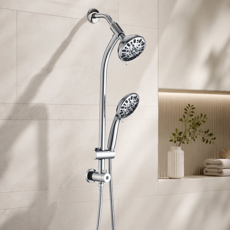 Pomme de douche à pluie coulissante en acier inoxydable sans perçage à 7 réglages, système de spa à double pomme de douche