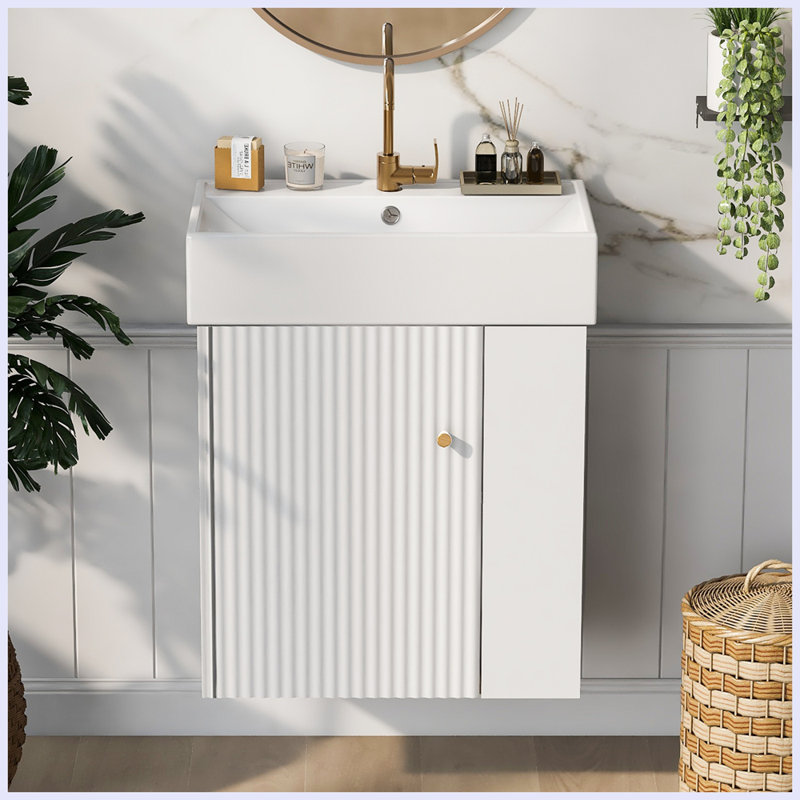 Meuble-lavabo moderne flottant avec rangement en céramique et à droite