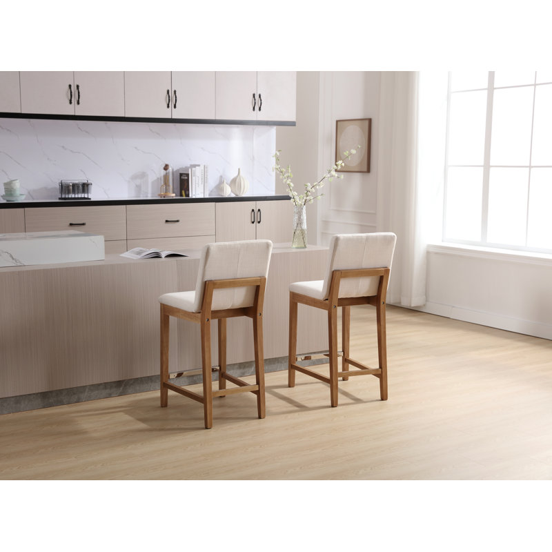 Alayha Upholstered 26'' Counter Stool with Solid Wood Frame, Beige