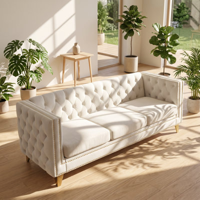 Chesterfield 80.5" W x 30.5" D x 29" H Button Tufted Velvet Square Arm Sofa