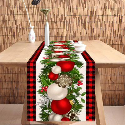 Black Red Buffalo Check Christmas Table Runner 72 Inch, Plaid Winter Holiday Table Decor For Kitchen Dining Room Home Party Decorations