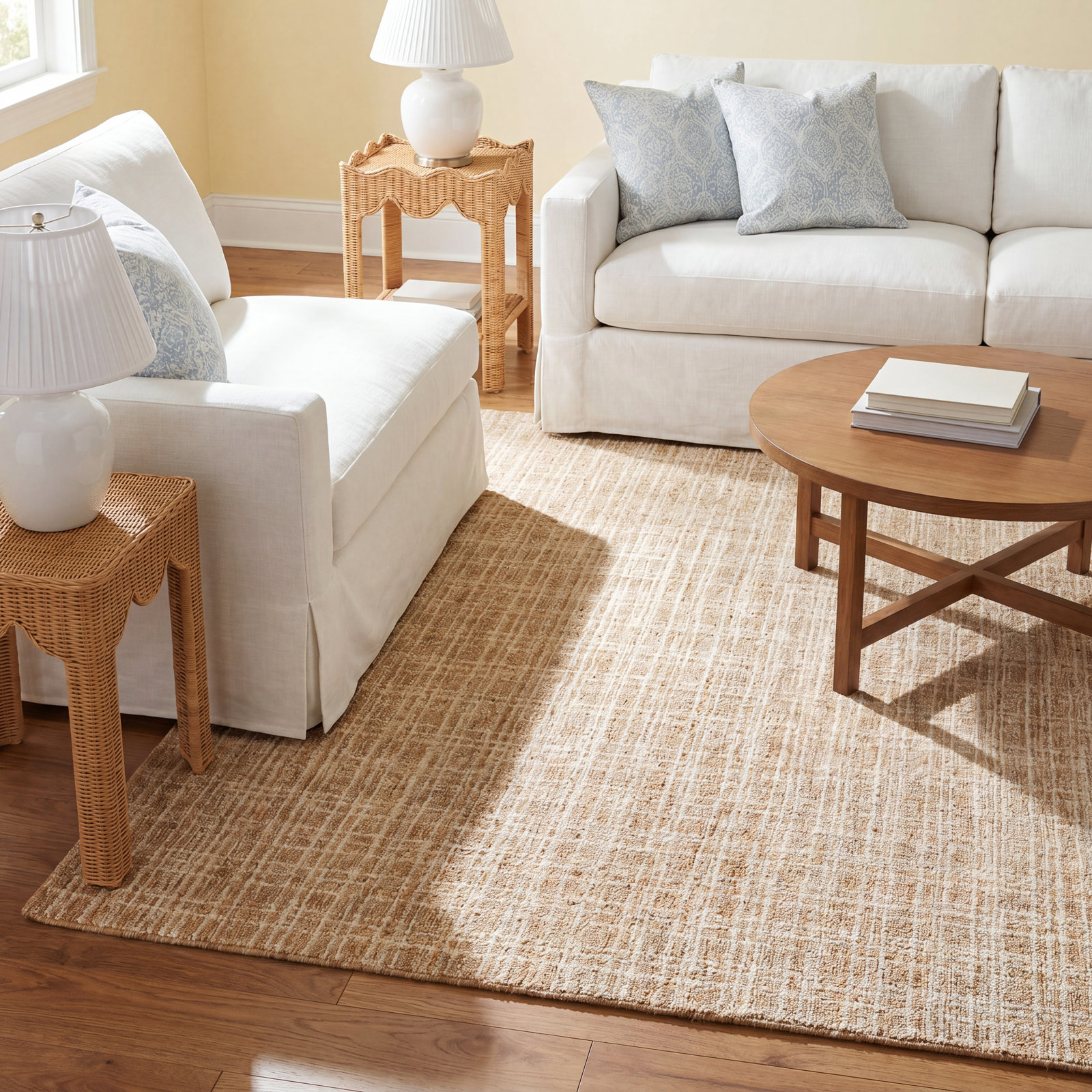 Polly Checkered Straw/Ivory Area Rug, Rectangle 9'3" x 13'