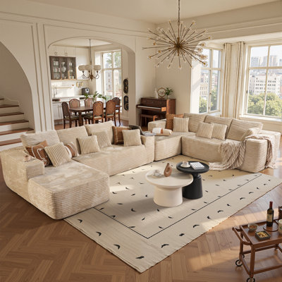 Cloudelle Plush Corduroy Modular Sectional With L-shape Chaise ,no Assembly Required by Ebern Designs