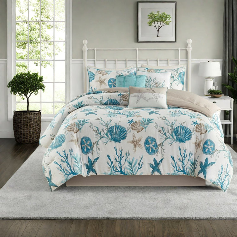 Luxurious Cotton Sateen Bedding Sets, Coastal Aqua Design For Home