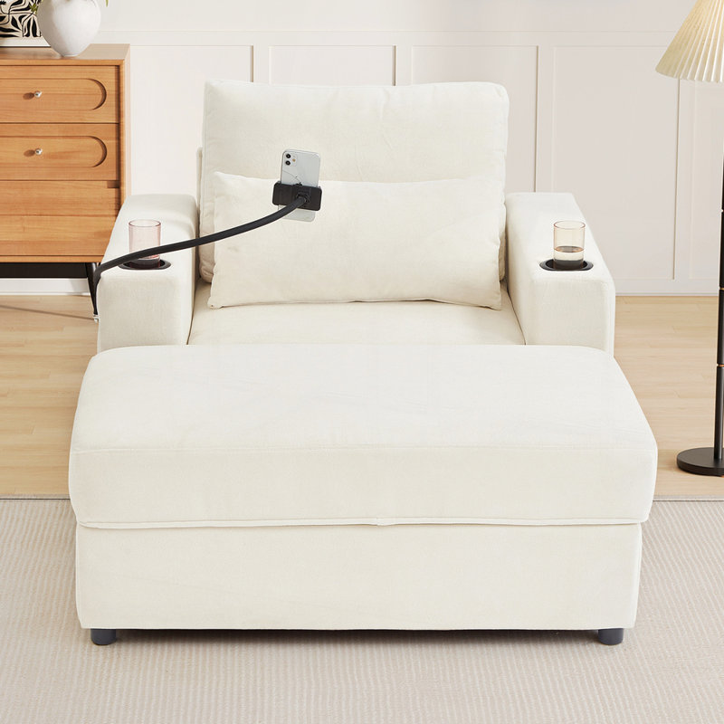 Versatile Convertible Sofa Chair with Ottoman and Storage for Small Spaces, Beige