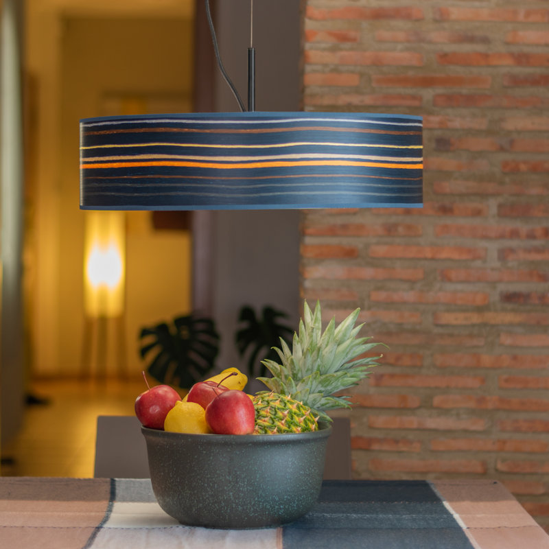 Ocho Slim 3 - Light Black/White Drum Pendant, Blue striped