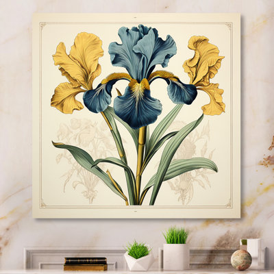 Illustration rétro d'iris bleus jaunes sur toile