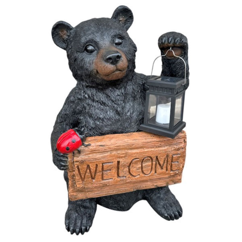 Statue de jardin ours en forme de lanterne solaire Welcome Woodland