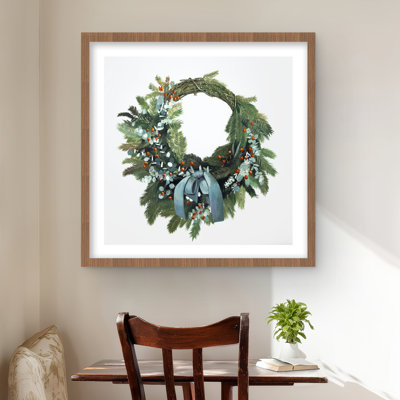 Christmas Wreath - Holidays Botanical Framed Matted Print