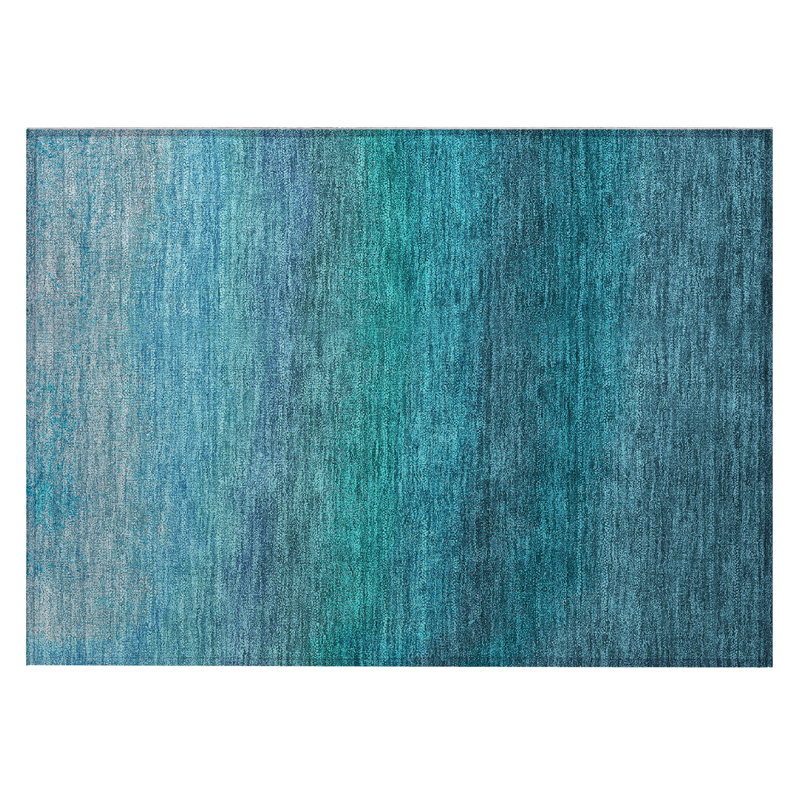 Machine Washable Indoor/Outdoor Xhevrie Teal Rug, Rectangle 1'8" x 2'6"
