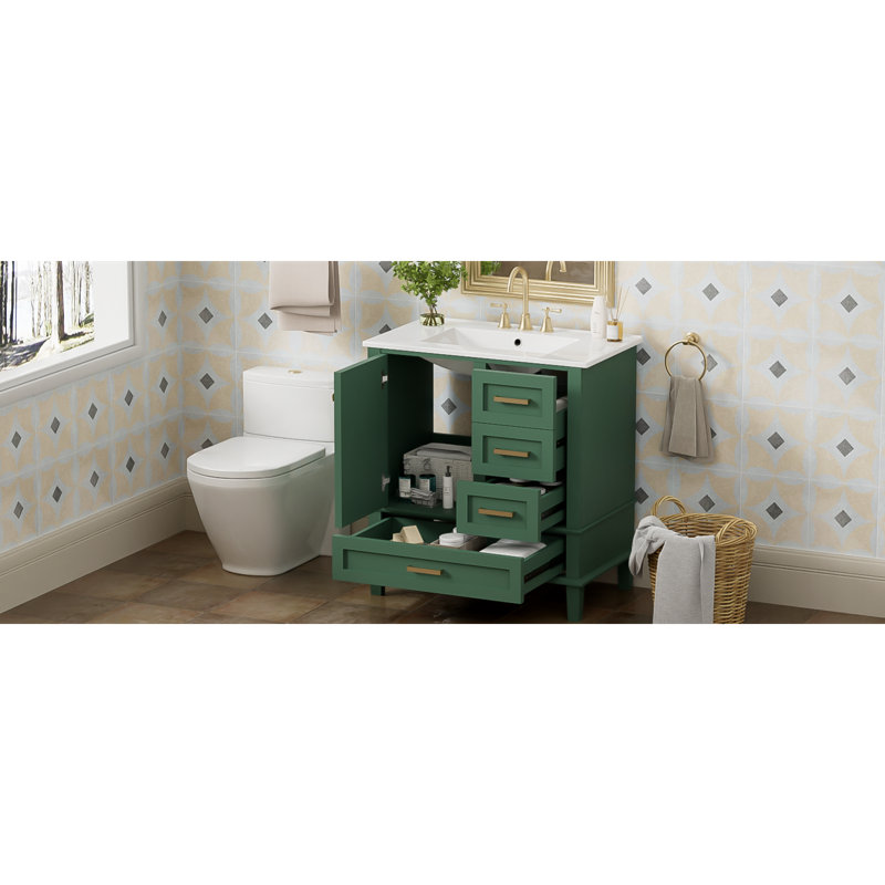 Meuble-lavabo spacieux en bois massif à fermeture douce