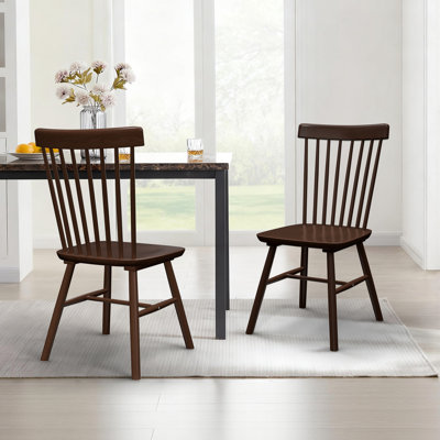 Windsor Spindle Back Dining Chair Set of 8, Solid Hardwood Kitchen and Dining Room Seating in Brown by One Allium Way